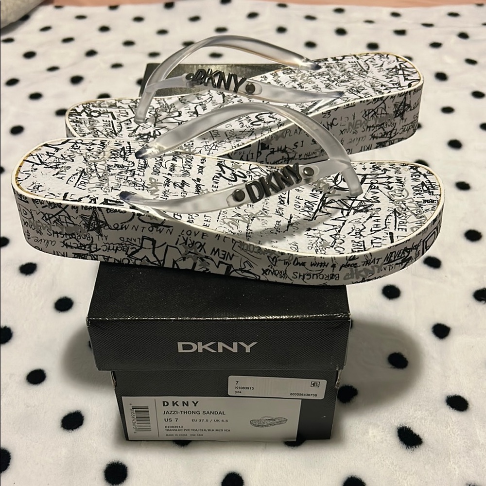 DKNY Black and White Wedge Sandals